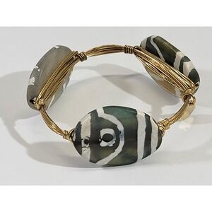 "BV" Charm‎ Stone Goldtone Wire Wrapped Bangle Statement Bracelet Stackable EUC